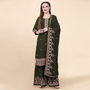Green Floral Embroidered Georgette Semi Stitched Suit