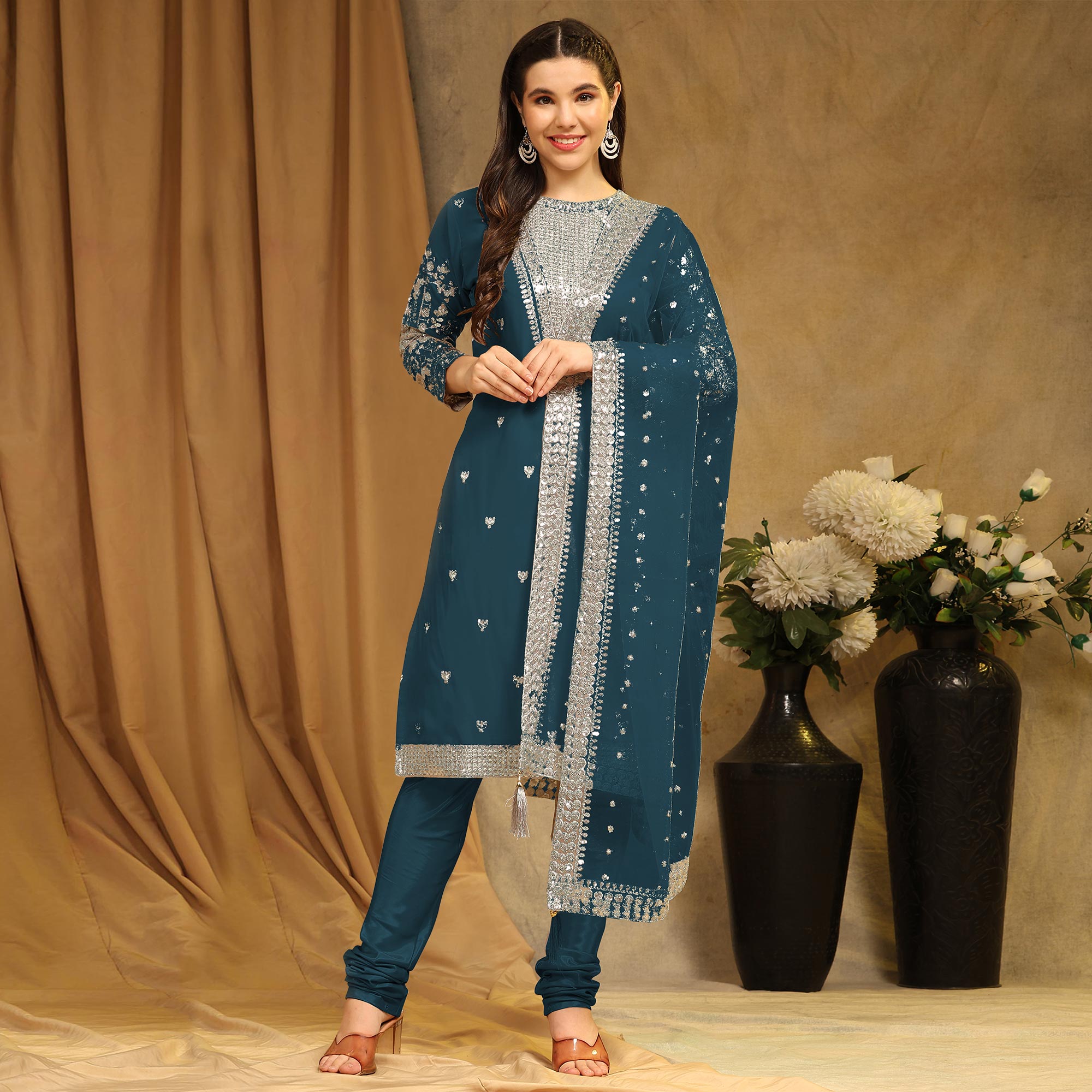 Morpich Sequins Embroidered Georgette Semi Stitched Salwar Suit