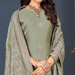 Green Embroidered With Swarovski Work Art Silk Semi Stitched Salwar Suit