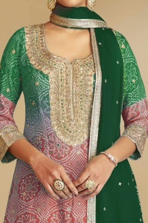 Green Embroidered Chinon Palazzo Suit