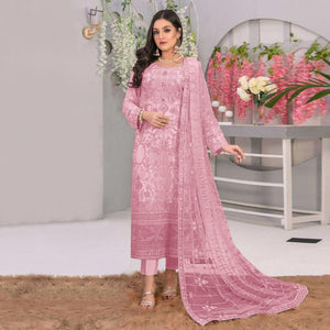 Pink Embroidered Georgette Semi Stitched Pakistani Suit