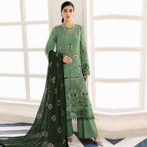 Green Embroidered Georgette Semi Stitched Pakistani Suit
