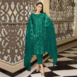Teal Floral Embroidered Georgette Semi Stitched Pakistani Suit
