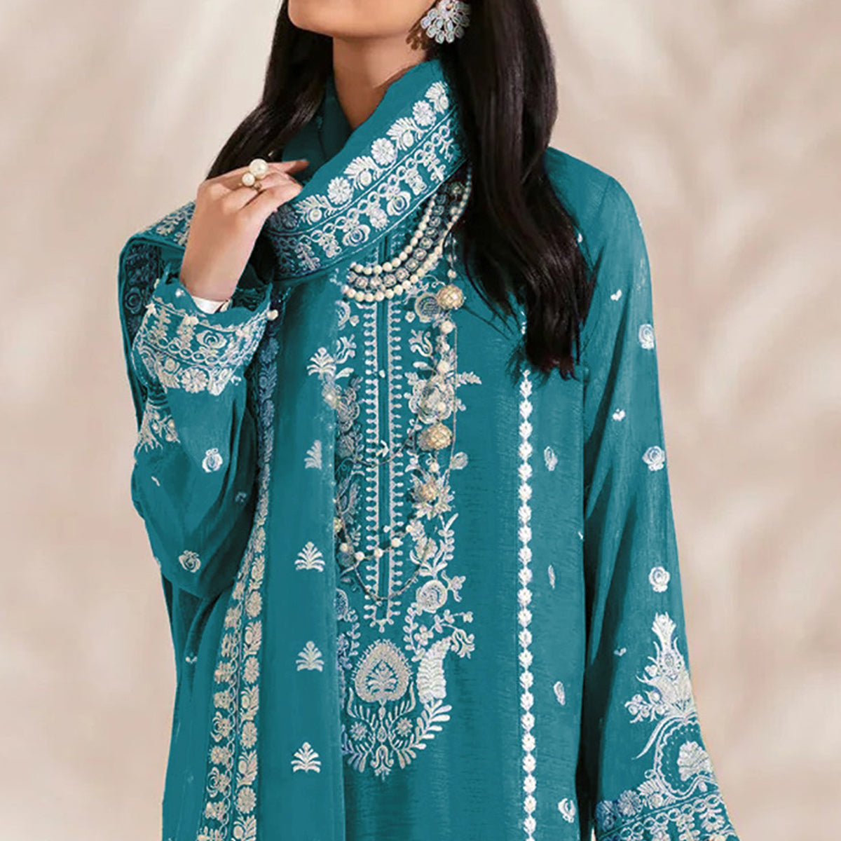 Rama Blue Floral Embroidered Georgette Semi Stitched Pakistani Suit