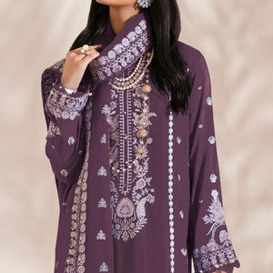 Purple Floral Embroidered Georgette Semi Stitched Pakistani Suit
