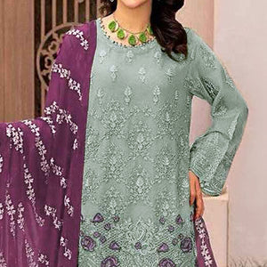 Green Floral Embroidered Georgette Semi Stitched Pakistani Suit