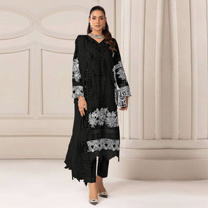 Black Floral Embroidered Georgette Semi Stitched Pakistani Dress Material