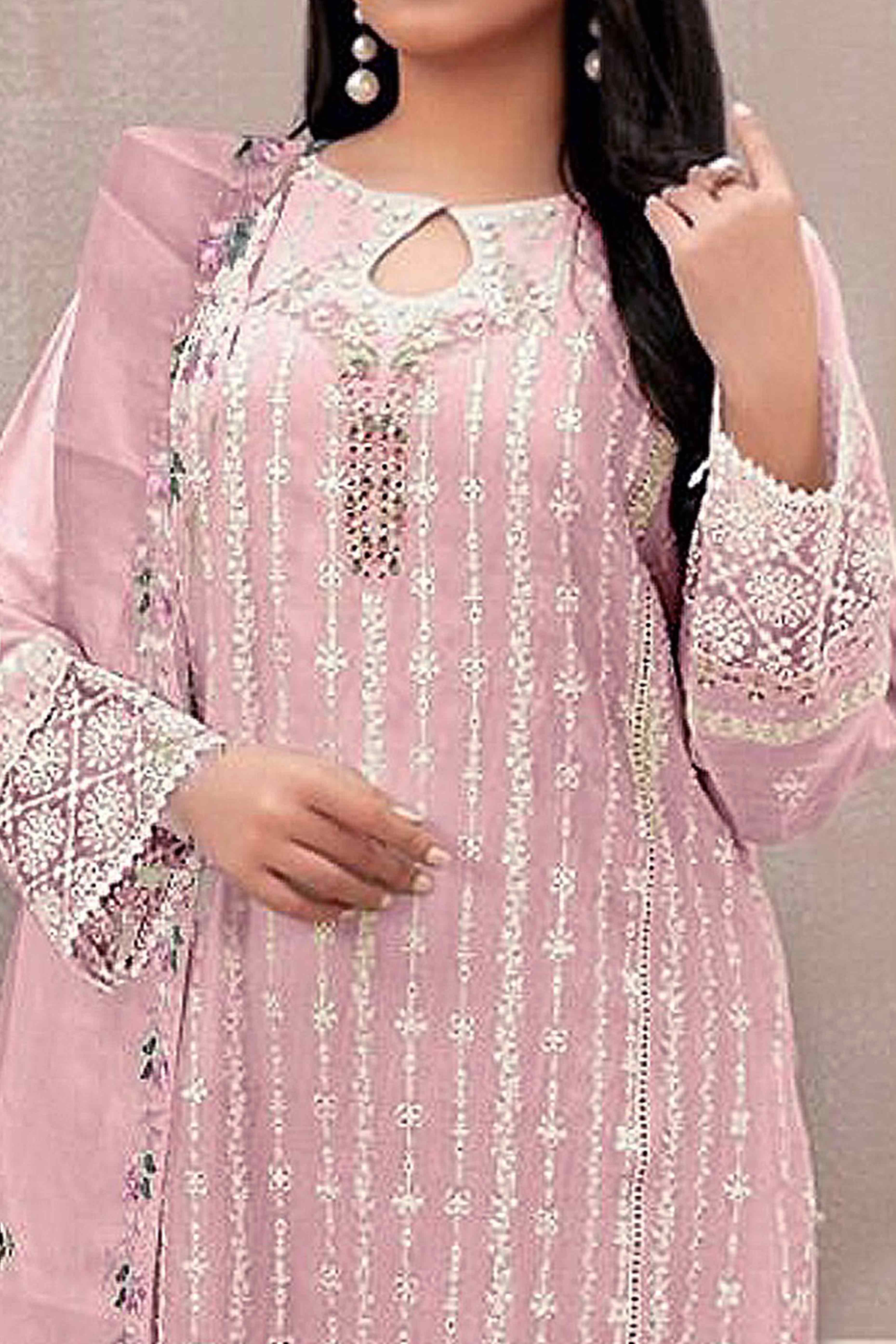 Light Pink Floral Embroidered Georgette Semi Stitched Pakistani Suit