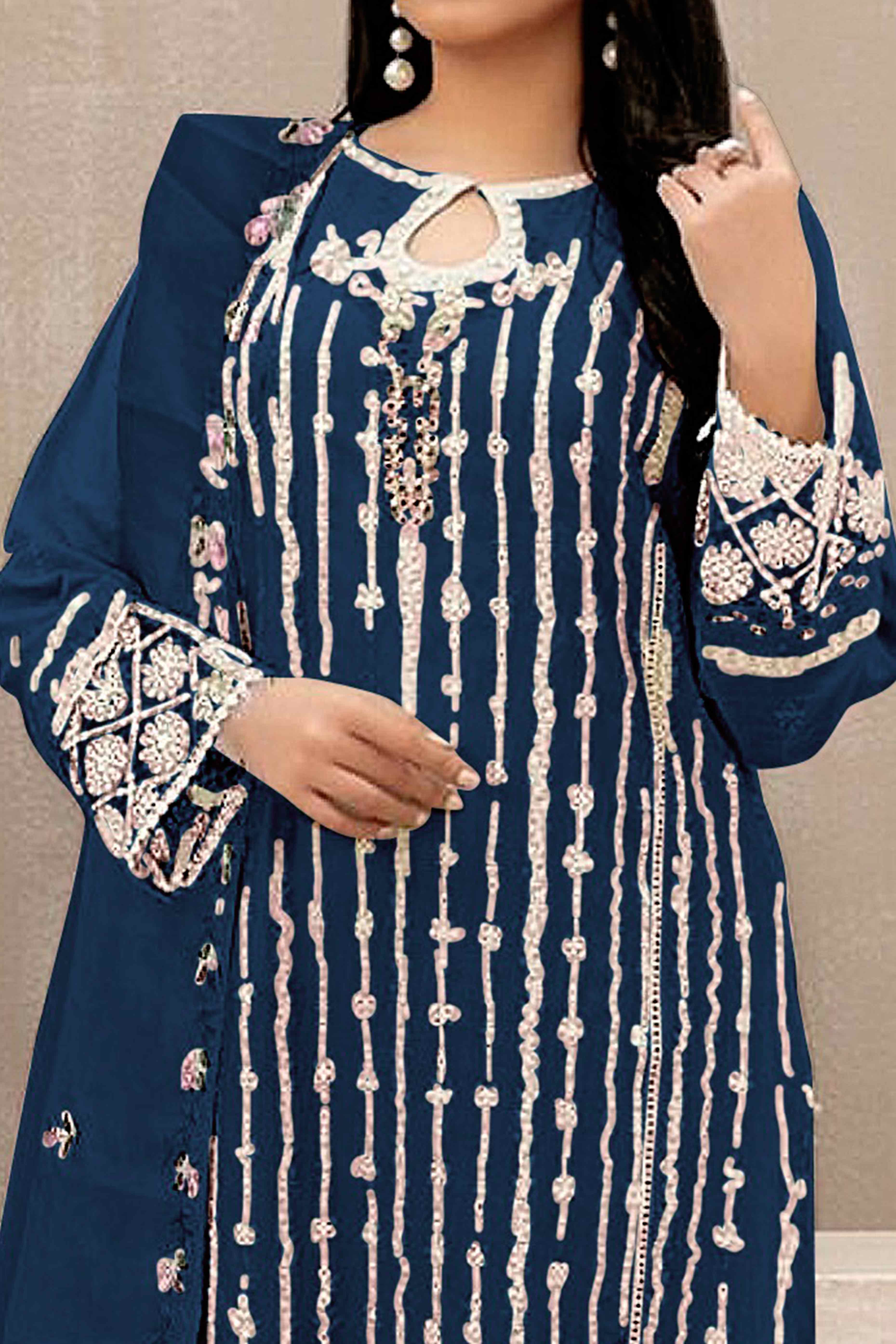 Morpich Floral Embroidered Georgette Semi Stitched Pakistani Suit