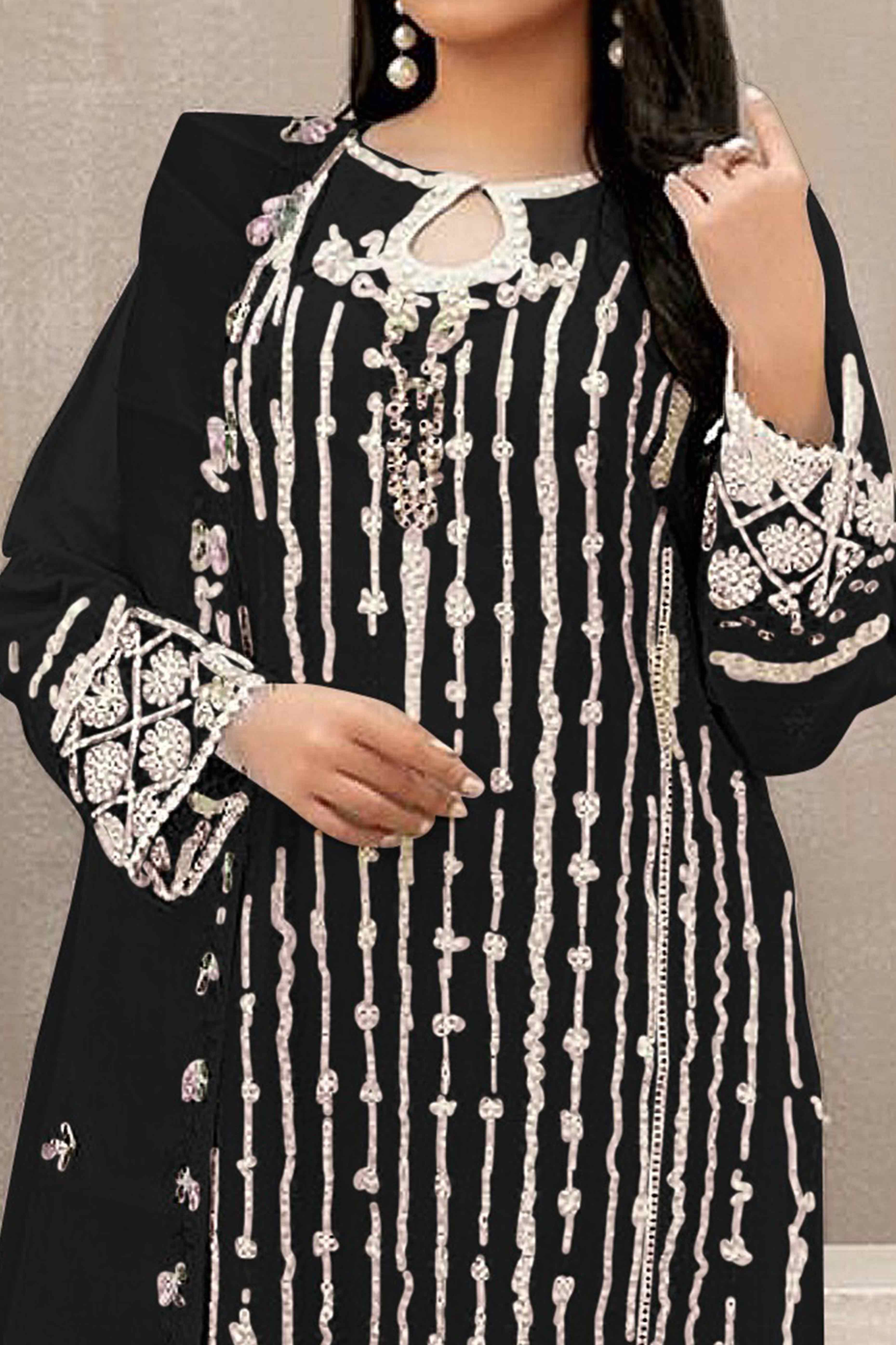 Black Floral Embroidered Georgette Semi Stitched Pakistani Suit