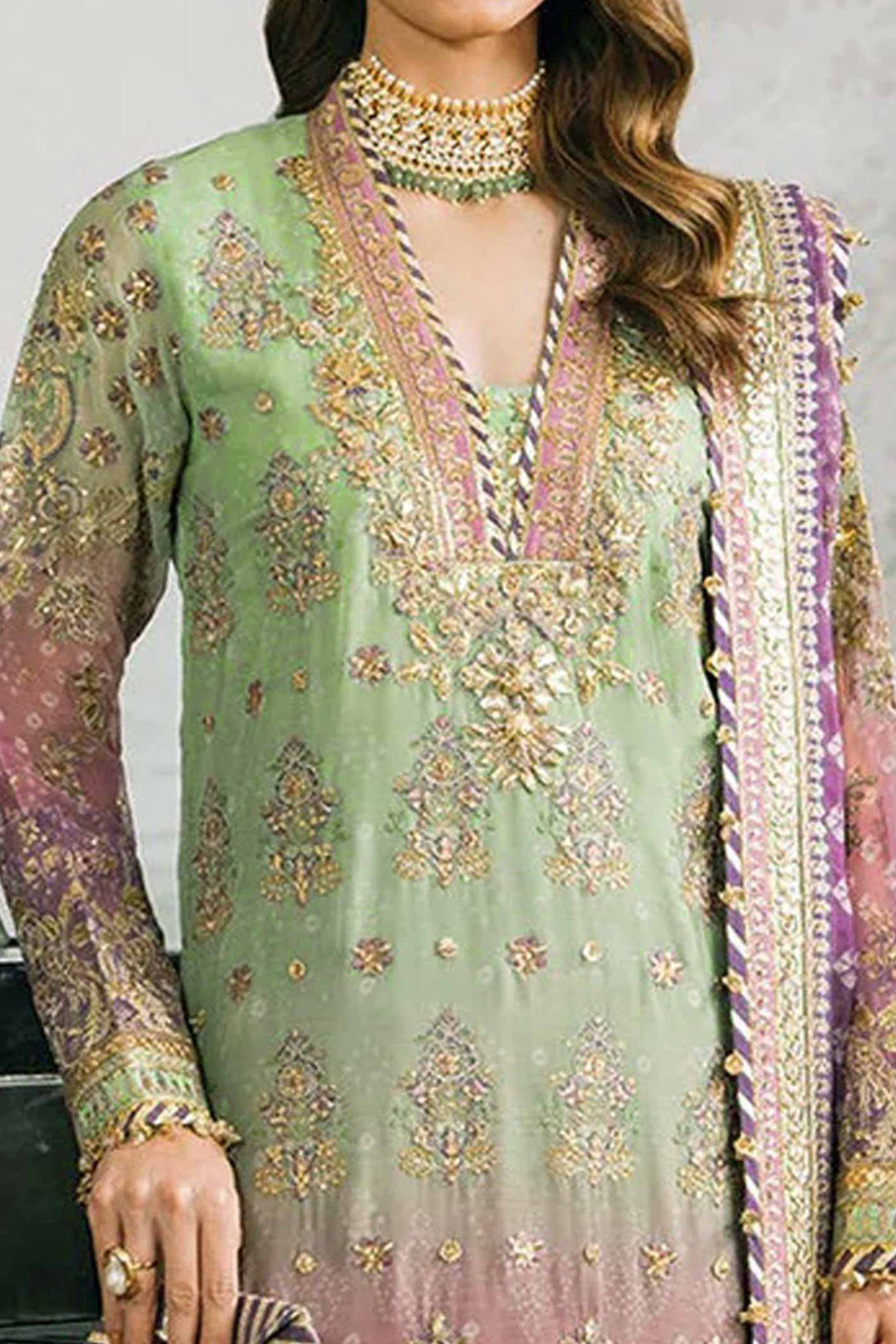 Green Digital Print With Sequins Embroidery Georgette Semi Stitched Pakistani Suit