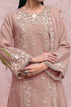 Dusty Peach Floral Embroidery Georgette Semi Stitched Pakistani Suit