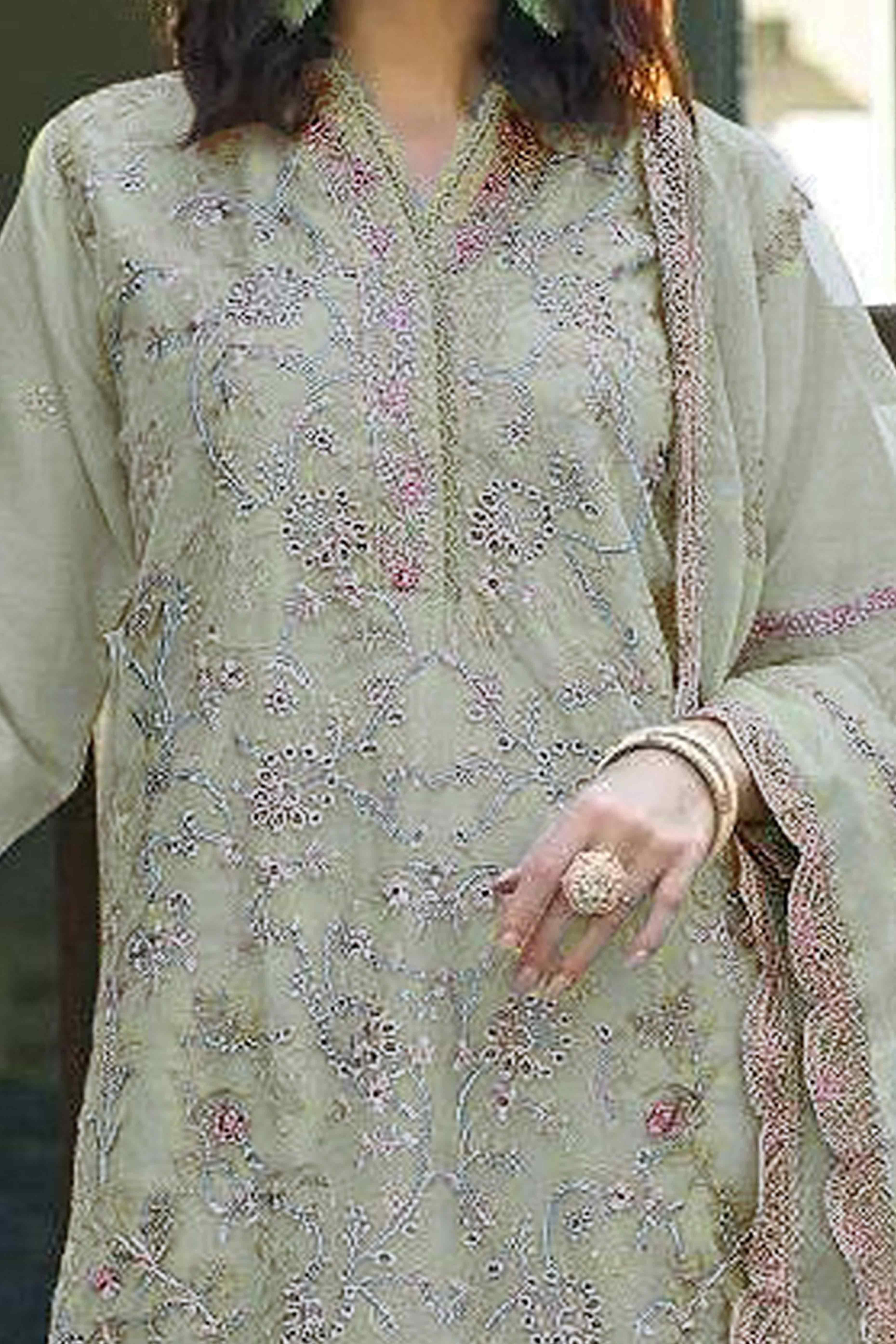 Pista Green Floral Sequins Embroidery Organza Semi Stitched Pakistani Suit