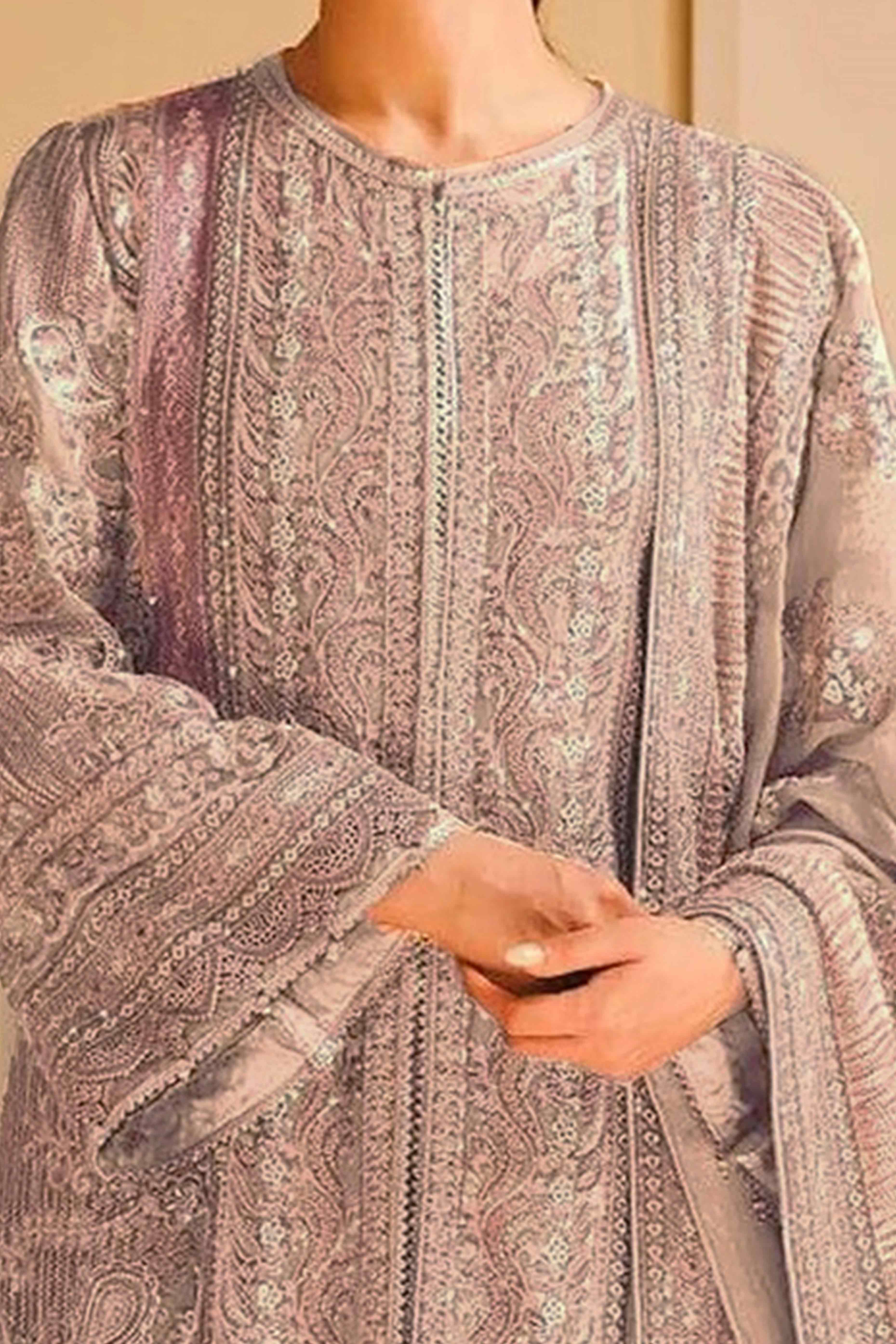 Beige Floral Sequins Embroidery Georgette Semi Stitched Pakistani Suit