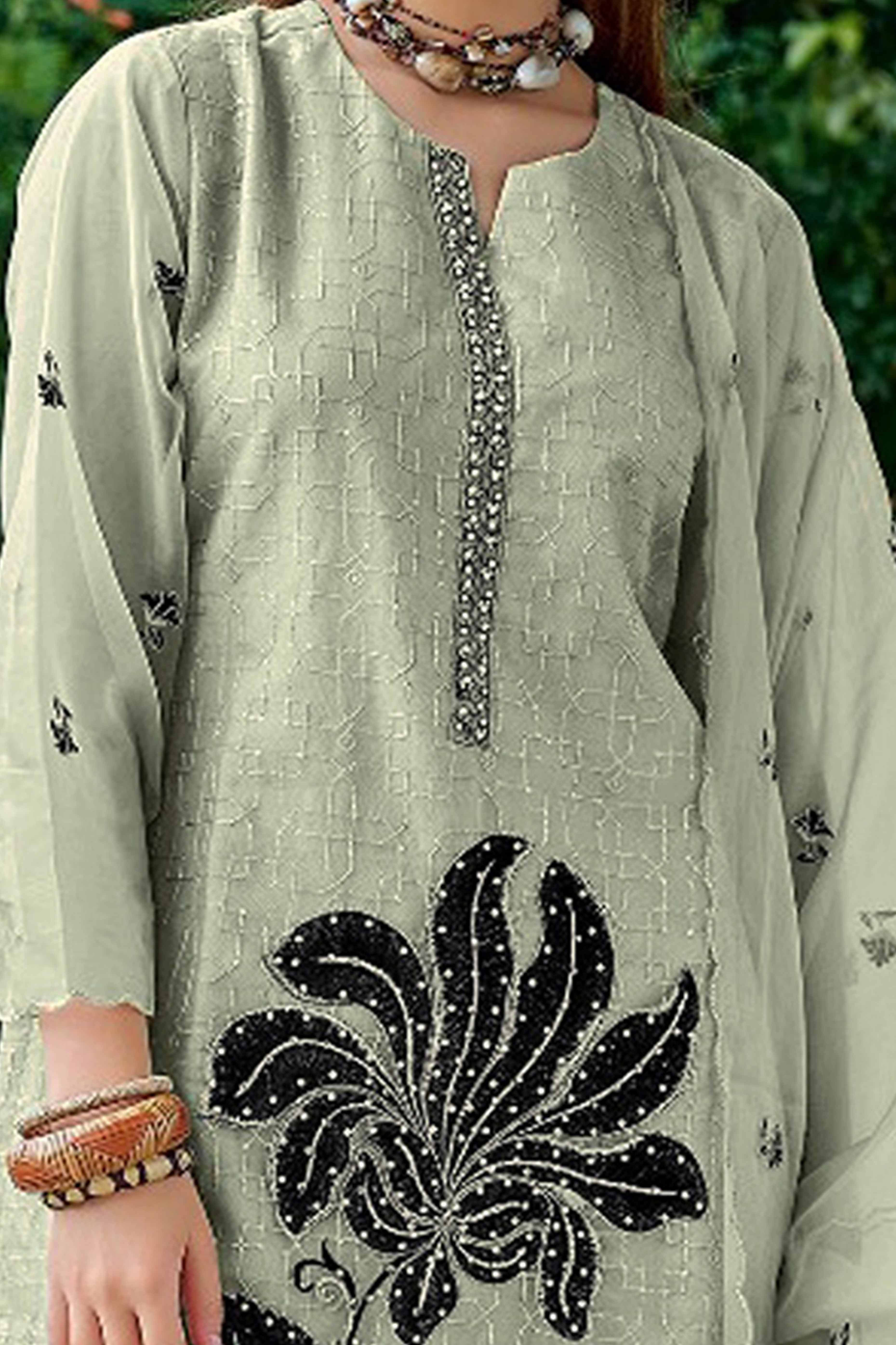 Pista Green Floral Sequins Embroidered Organza Semi Stitched Pakistani Suit
