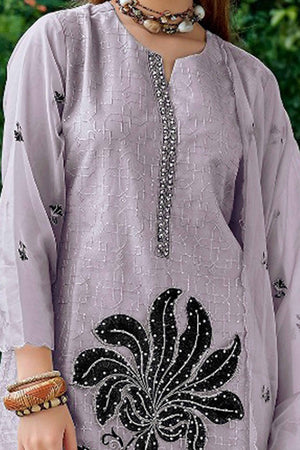 Lavender Floral Sequins Embroidered Organza Semi Stitched Pakistani Suit