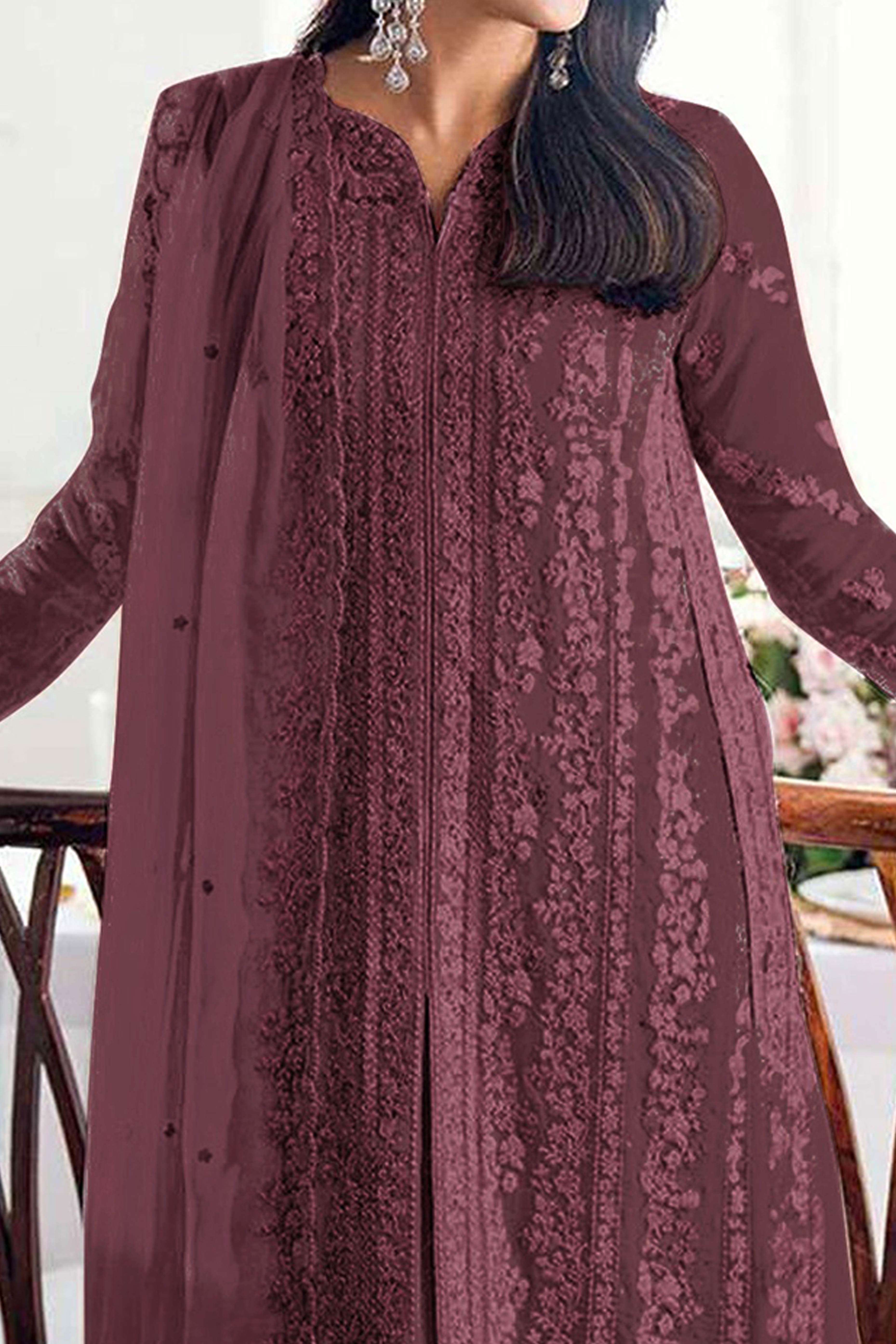 Mauve Embroidered Georgette Semi-Stitched Pakistani Salwar Suit with Shimmering Sequins