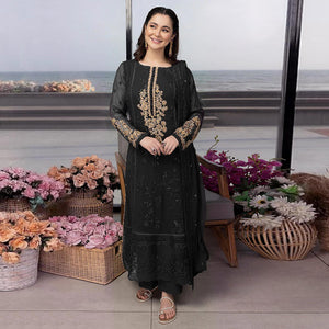 Black Floral Embroidered Georgette Semi Stitched Pakistani Suit