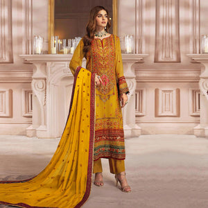 Mustard Embroidered Georgette Pakistani Dress Material