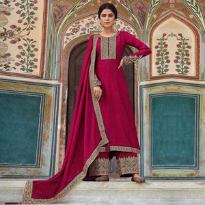 Purple Floral Sequins Embroidered Dola Silk Palazzo Suit