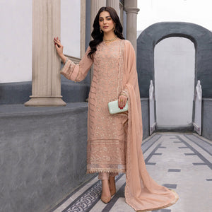 Peach Floral Embroidered Georgette Semi Stitched Suit