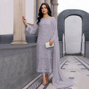 Violet Floral Embroidered Georgette Semi Stitched Suit