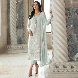 Green Floral Sequins Embroidered Georgette Semi Stitched Suit