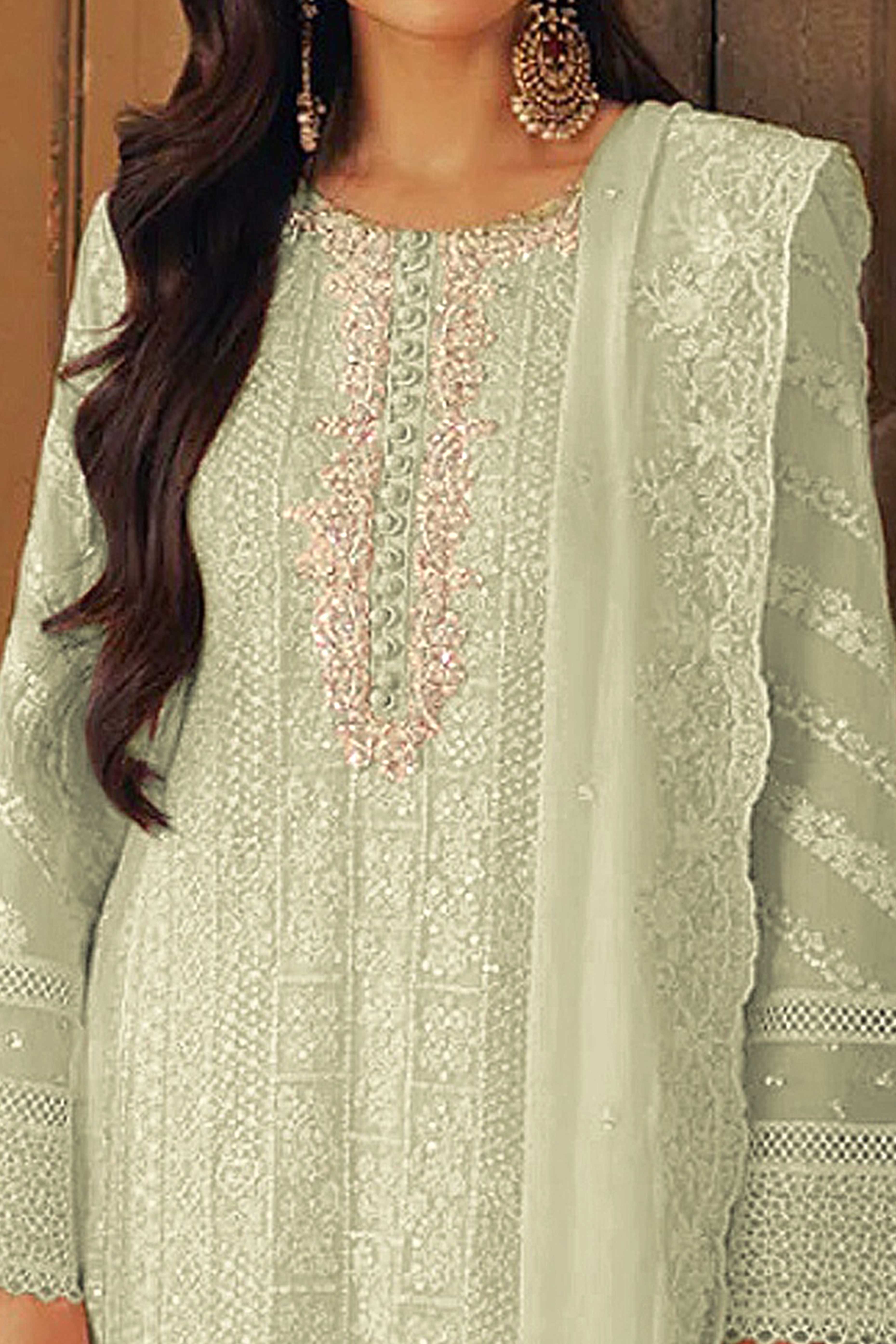 Green Embroidered Georgette Semi-Stitched Pakistani Suit