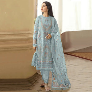 Blue Floral Embroidered Georgette Semi Stitched Pakistani Suit