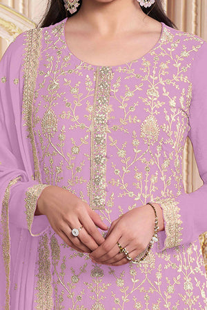 Light Pink Floral Sequins Embroidery Georgette Semi Stitched Salwar Suit