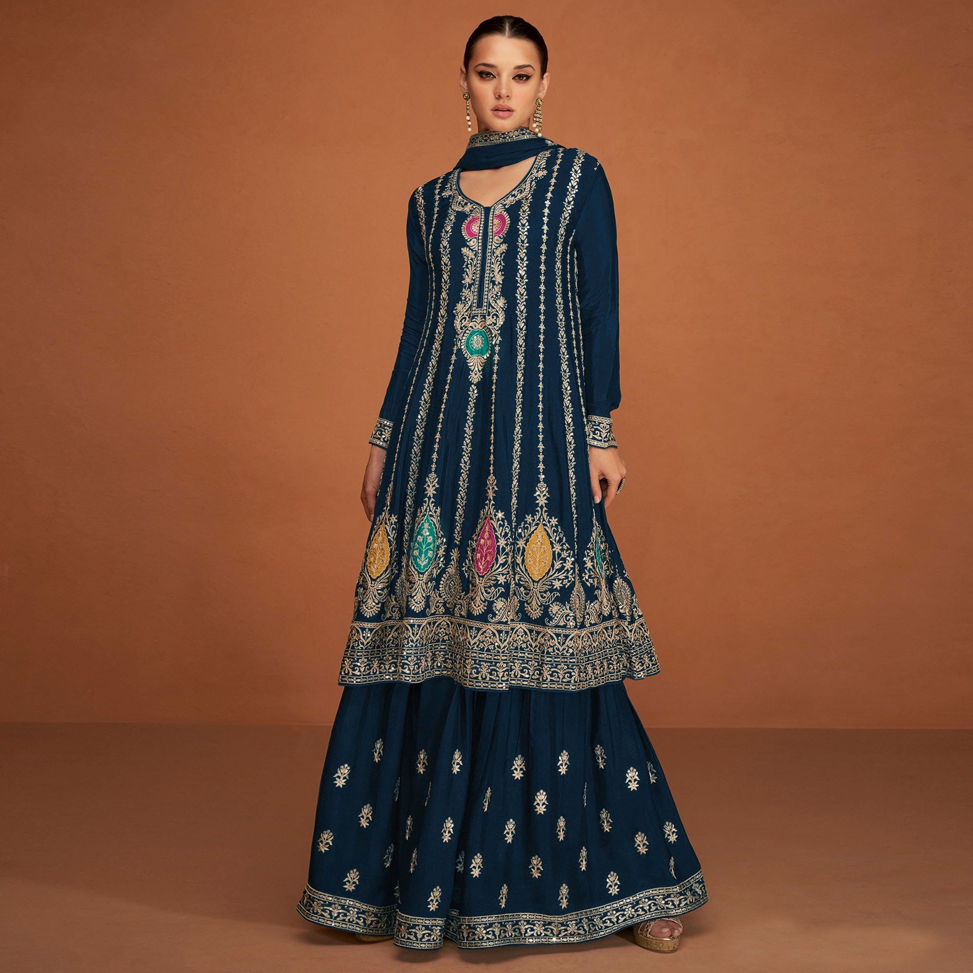 Morpich Floral Sequins Embroidered Georgette Sharara Suit