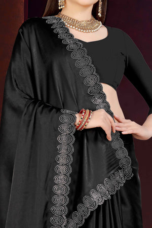 Black Solid With Swarovski Work Satin Saree