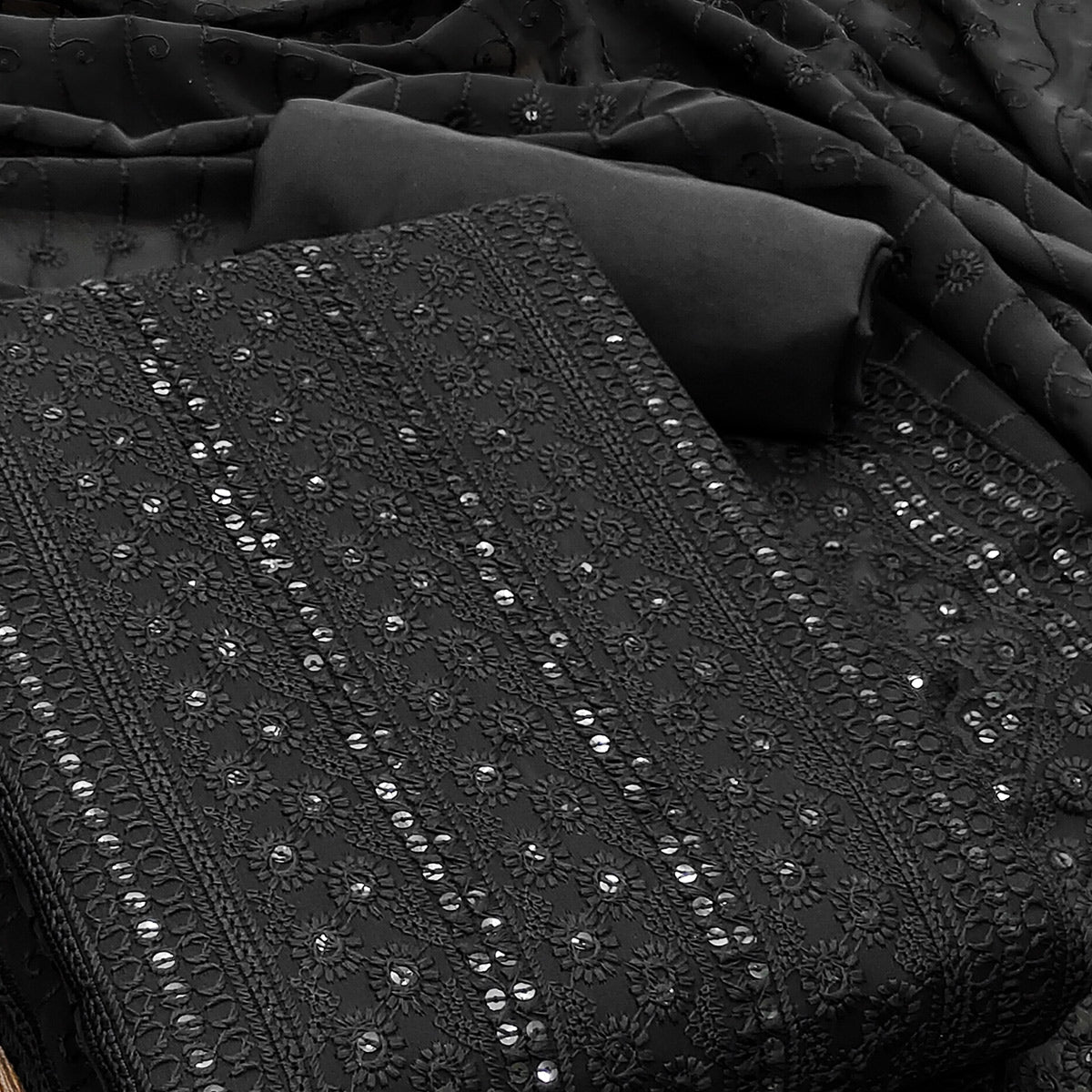 Black Festive Wear Lucknowi Embroidered Georgette Suit
