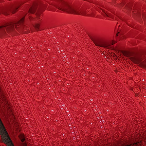 Red Festive Wear Lucknowi Embroidered Georgette Suit