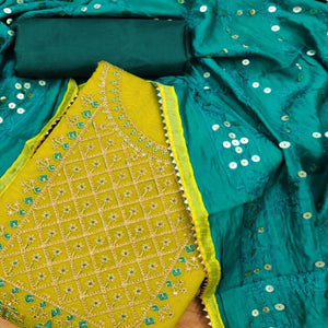 Green Floral Embroidered Modal Dress Material