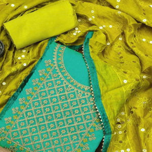 Turquoise Floral Embroidered Modal Dress Material