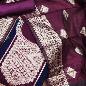 Wine Woven Chanderi Dress Material