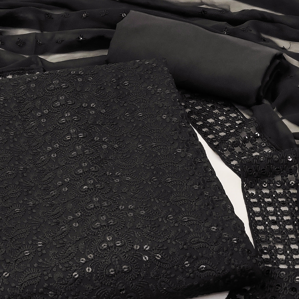 Black Lucknowi Embroidered Georgette Dress Material