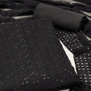 Black Lucknowi Embroidered Georgette Dress Material