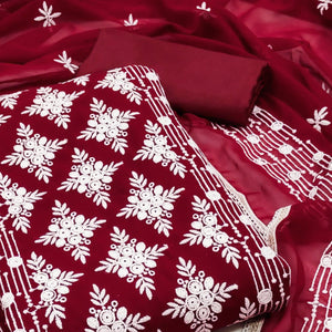 Maroon Floral Embroidered Georgette Dress Material
