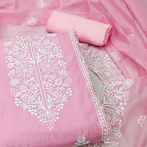 Pink Floral Embroidered Modal Dress Material