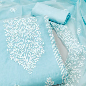 Sky Blue Floral Embroidered Modal Dress Material