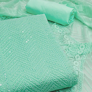 Sea Green Sequins Embroidered Georgette Dress Material