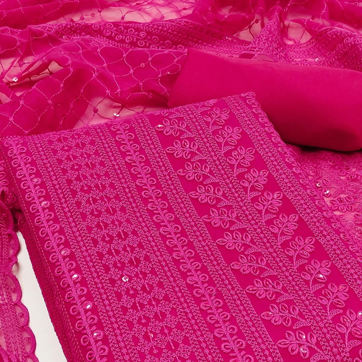 Pink Lucknowi Embroidered Georgette Dress Material