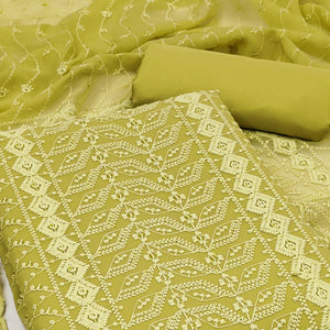 Green Lucknowi Embroidered Georgette Dress Material