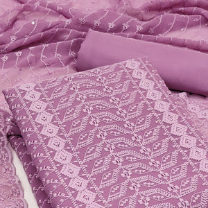 Purple Lucknowi Embroidered Georgette Dress Material