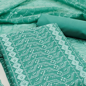 Turquoise Lucknowi Embroidered Georgette Dress Material