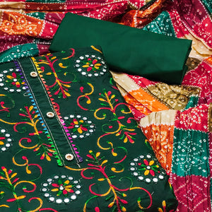 Green Floral Embroidered Cotton Blend Dress Material