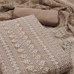 Dusty Brown Lucknowi Embroidered Georgette Dress Material