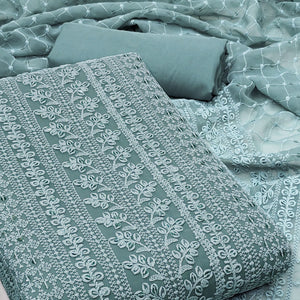 Dusty Teal Lucknowi Embroidered Georgette Dress Material